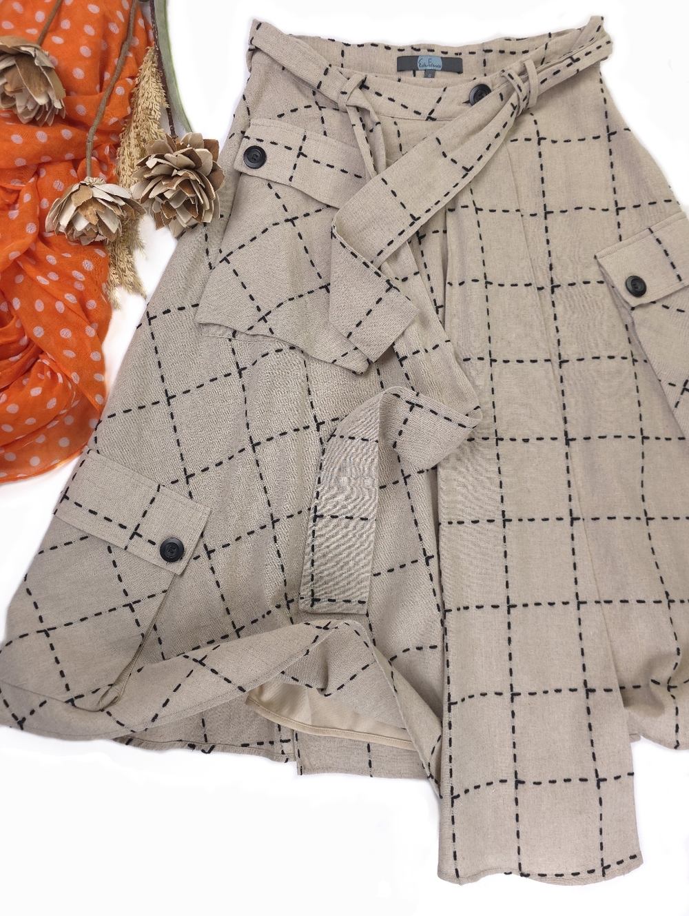 Anthropologie Eva Franco Windowpane Belted Pocket Detailed Wrapped Skirt - Sz 6 - Picture 16 of 16